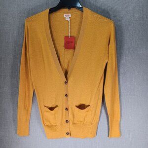 Mossimo Cardigan Sweater V Neck Pockets Mustard Yellow NEW COTTON Lightweight